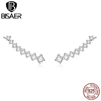 

BISAER Stud Earrings Real 925 Sterling Silver Geometry Stars Sparkling Zircon Earrings For Female Fashion Jewelry Gift GXE920