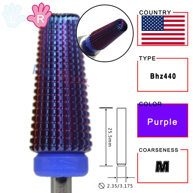 Proberra Right hand Strongest 5 IN 1 Carbide Purple multi-function Tungsten Carbide nail milling purple drill bits Purple-M