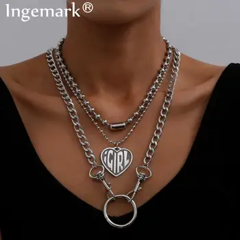 

Hip Hop Crazy Chunky Thick Chain Necklace Steampunk Men Punk Iron Heavy Metal Heart Girl Pendant Necklace for Women Rock Jewelry