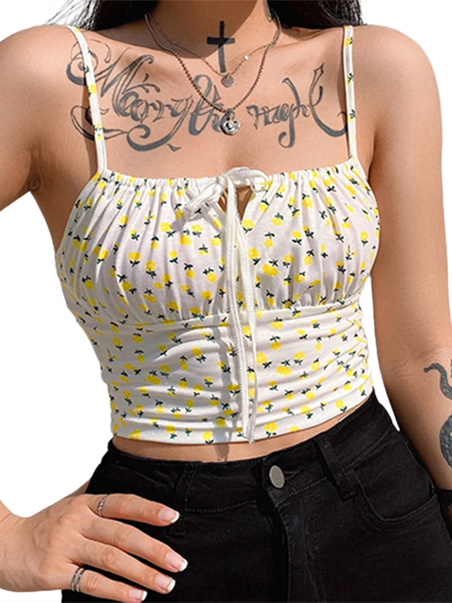 

Women's Fashion Floral Camisole Summer Sexy Tie up backless crop top spaghetti strp top 2020 Hollow Lace up Backless Tube Top