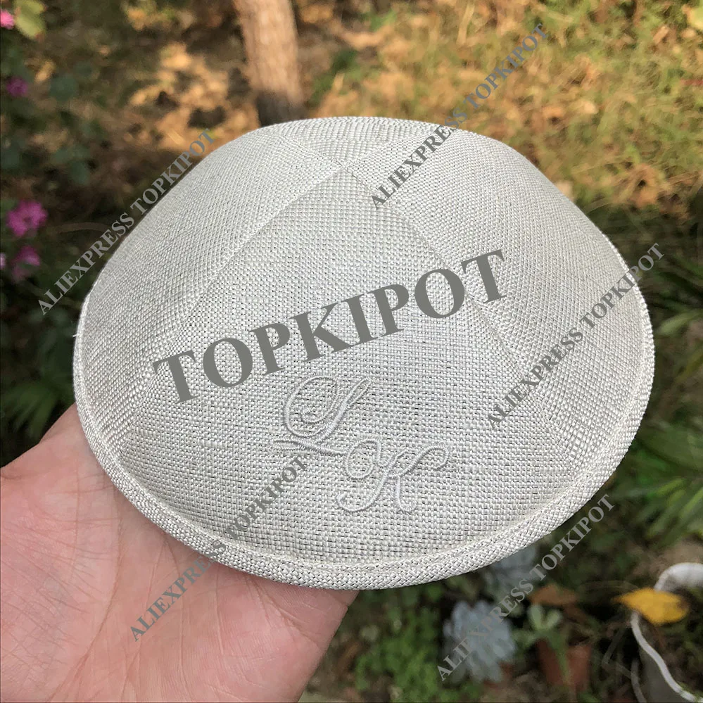 Цвета слоновой кости металлическая Серебристая мишура в декорированном мешковиной горшке кипа со слоновой костью с вышивкой