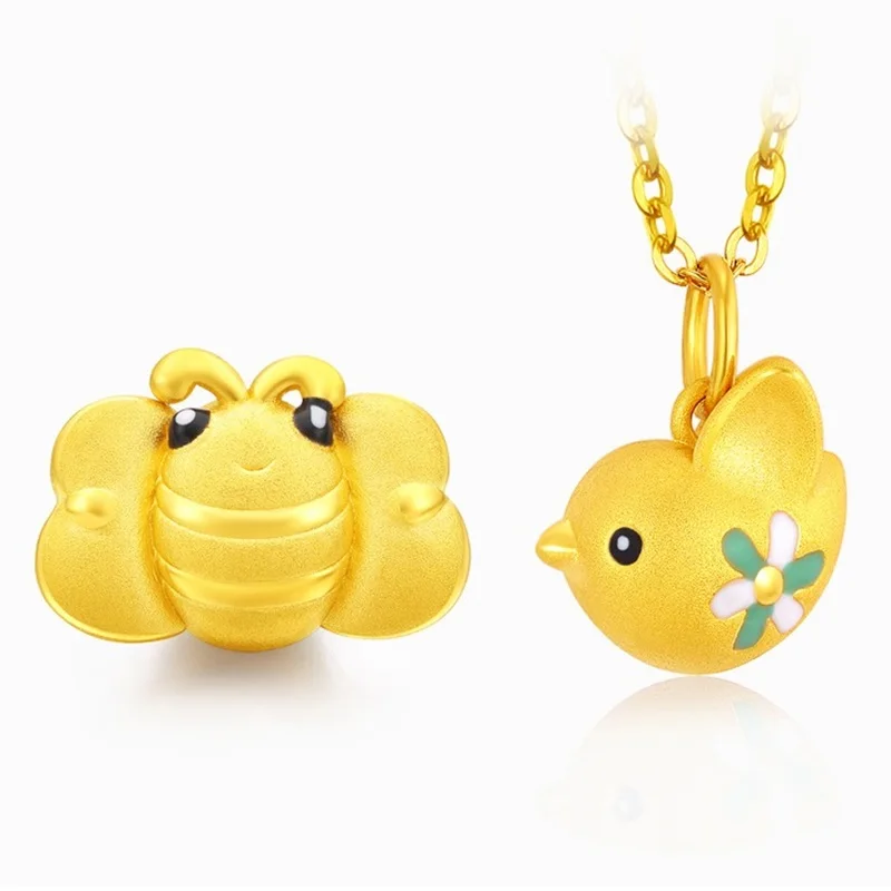 OMHXZJ CA299 Wholesale European Fashion Birthday Gift Cute Rabbit Bee Butterfly Bracelet DIY Accessories 24KT Gold Pendant Charm