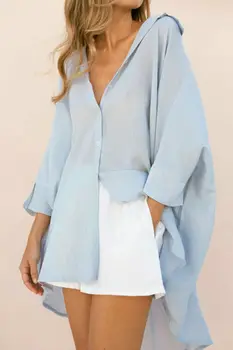 

Comfortable Easy Matching Women Long Sleeve Casual Buttons Shirt Ladies Plain OL Office Work Blouse Tops Direct sales