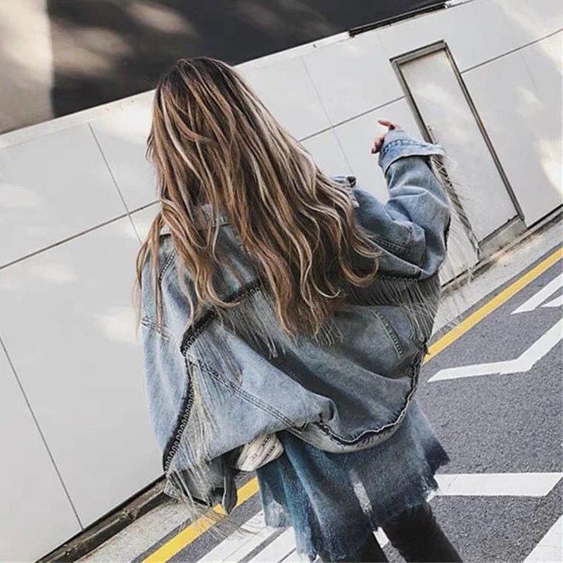 Finest Women bat sleeve tassel short loose burr denim jacket Female Fashion new boyfrieds outwear 2020 Aut