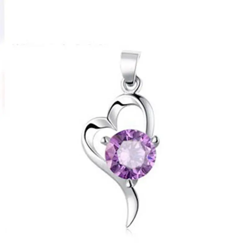 purple without chain Кулон Сердце Белый Фиолетовый Циркон 925 пробы серебряный цвет ожерелье кулон для женщин ювелирные изделия без цепи подарок D27 - Окраска металла: purple without chain