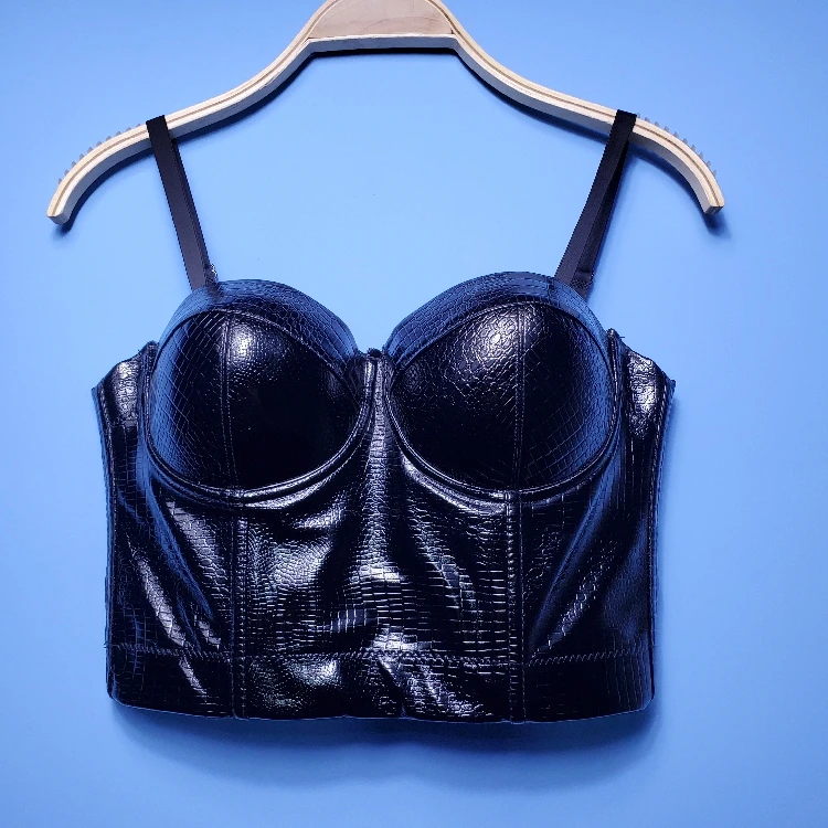 black leather bustier crop top
