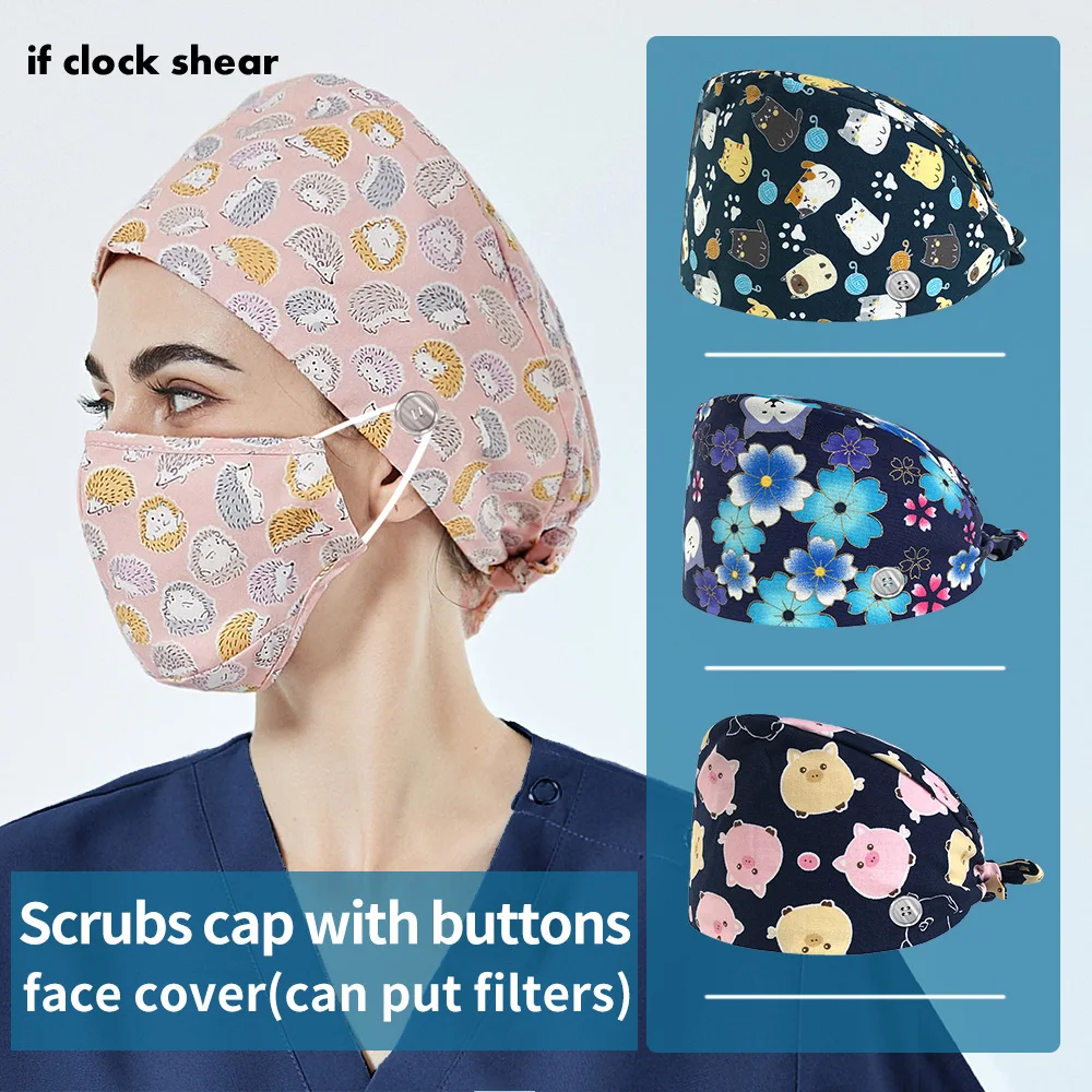 

Laboratory Operator Cap Cotton Lab Hat Beautician Print Scrubs Hats Scrub Hats Pet Grooming Agency Health Caps Work Scrubs Caps