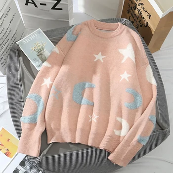 

Print Knitted Pullover Cartoon Harajuku Women Sweaters 2020 Spring Plus Size Soft Stretch Femme Jumpers Cashmere Sweater