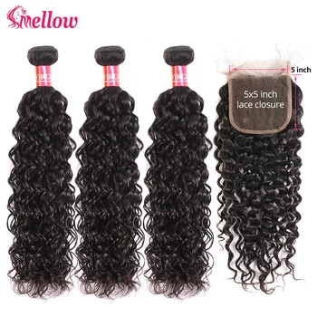 

Water Wave Bundles With Closure Brazilian Hair Weave Bundles With Closure 5x5 Closure Mellow Human Hair 3 Bundles With Closure