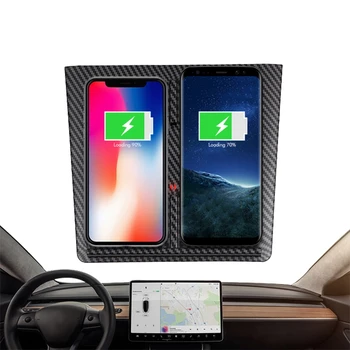 

Carbon Fiber Car 10W Wireless Charger Phone Charging Pad Dual Fast Model Charger for Tesla Model 3