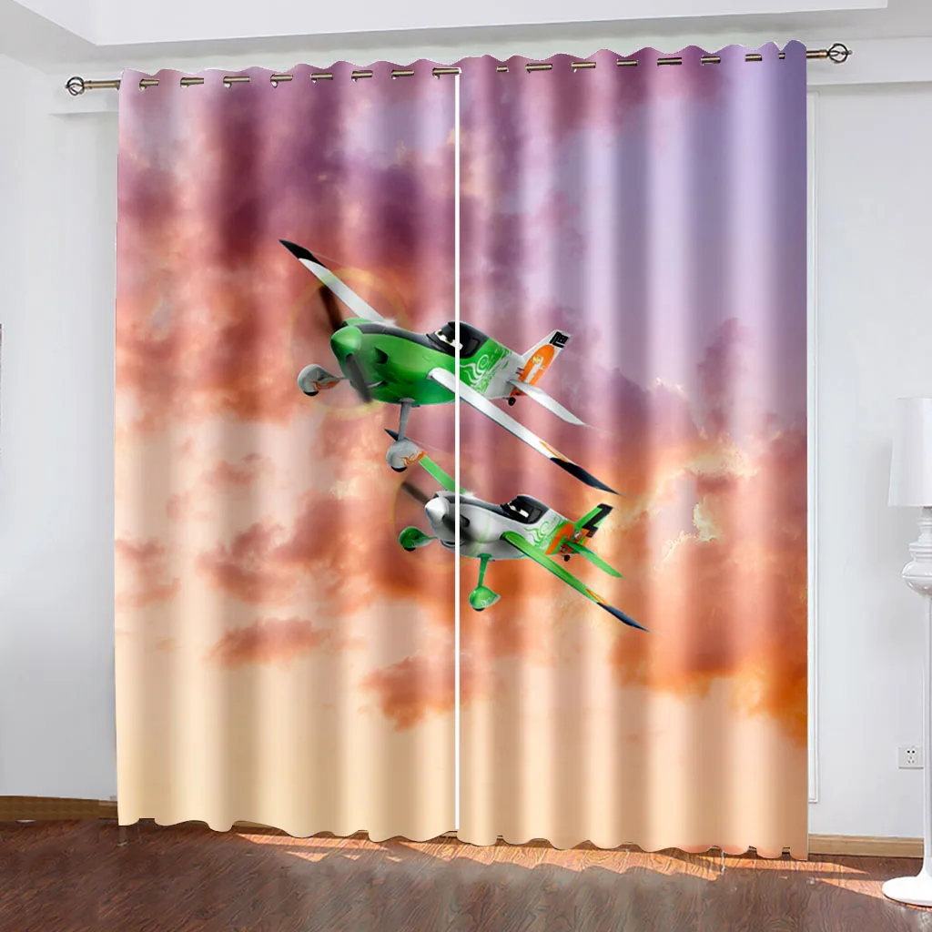 

3D Digital Printing Airplane Pattern Woven Curtains for Bedroom Left and Right Biparting Open Home Modern Blackout Curtains