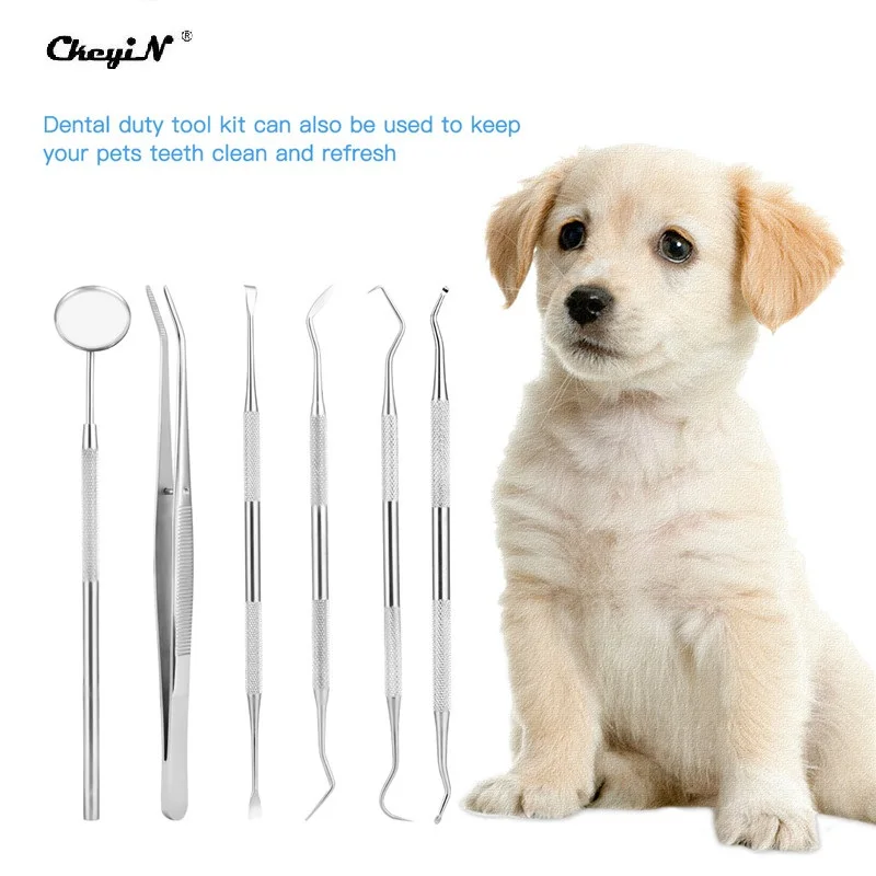 6Pcs set Stainless Steel Teeth Cleaning Tooth Stone Remover Pick Scaler Tweezer Scraper Mirror Stainless Steel 5