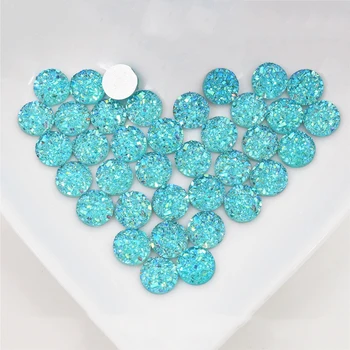 

New Fashion 8mm 40pcs Water Blue AB Colors Natural ore Style Flat back Resin Cabochons For Bracelet Earrings accessories-O5-09