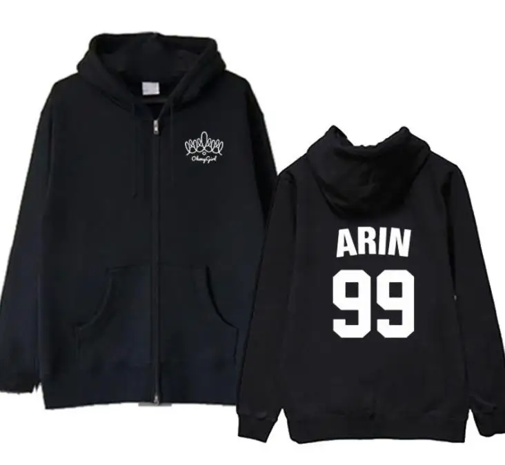 

Autumn winter oh my girl concert same member name printing zipper hoodie jacket kpop unisex black loose sweatshirt