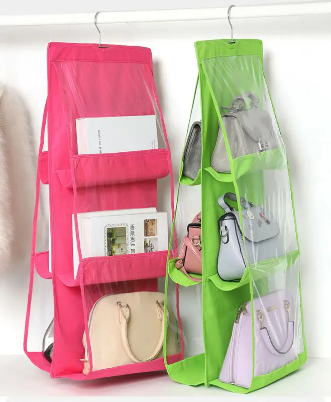 6 pockets folding hanging bag 3 layers folding shelf bag handbag pocket  door organizer Sundry storage hanger closet hanger