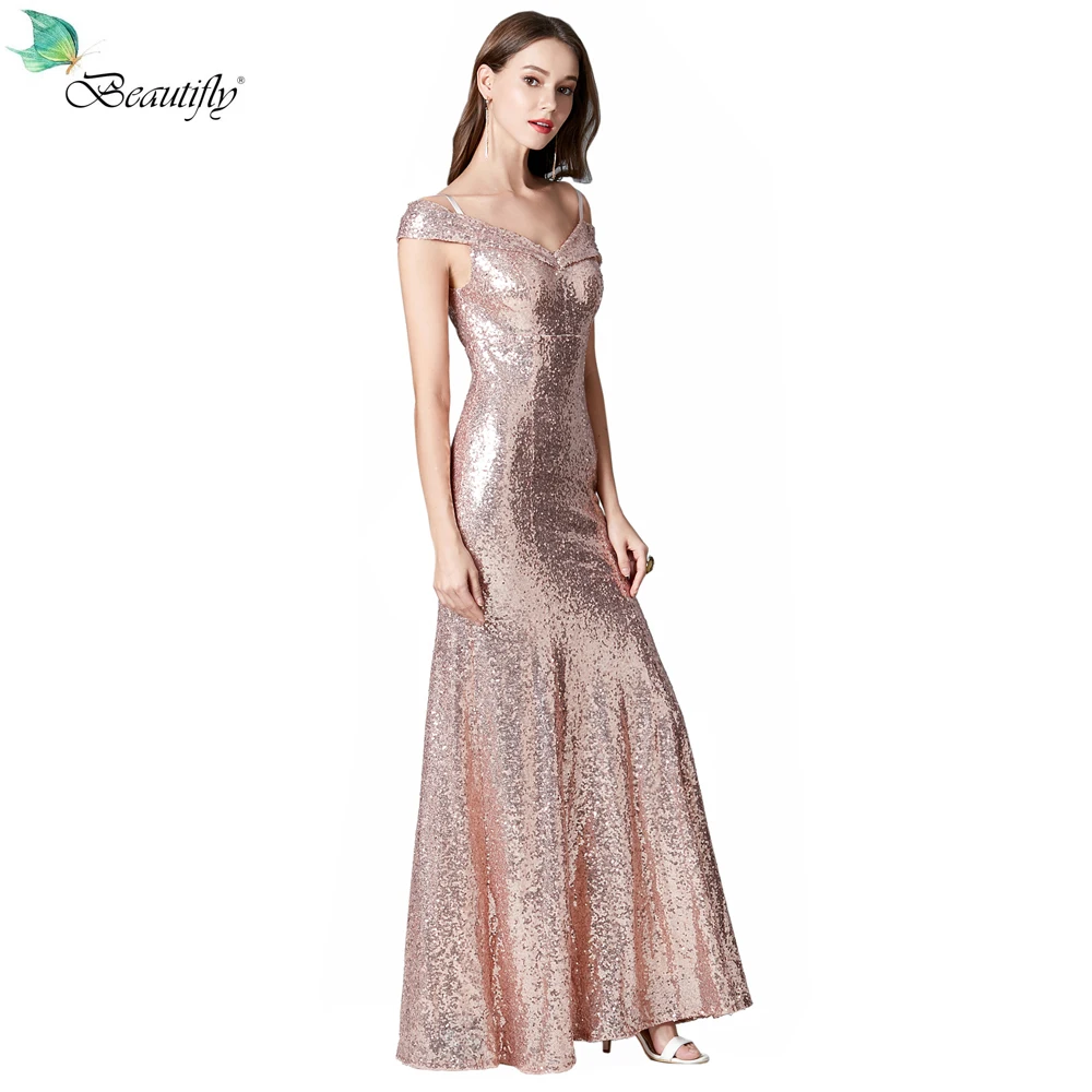 Quinceanera dress Sequin Pink Long  Sequined Zipper back Mermaid Party Gowns Backless Floor-length Celebrity  dresses