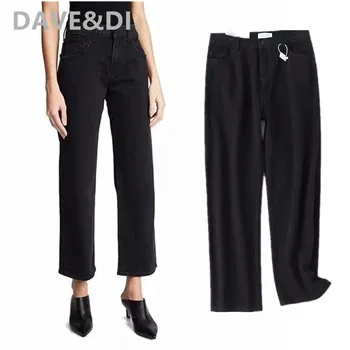 

Dave&Di england simple high street vintage solid harem mom jeans woman high waist jeans straight loose boyfriend jeans for women