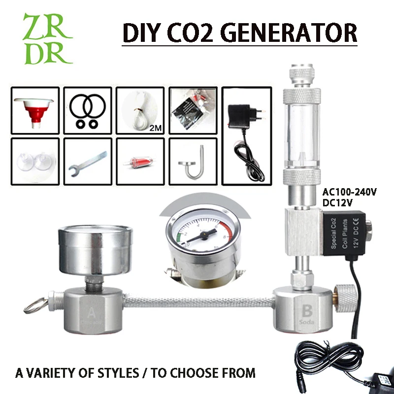 Aquarium DIY CO2 generator, bubble counter diffuser with solenoid valve