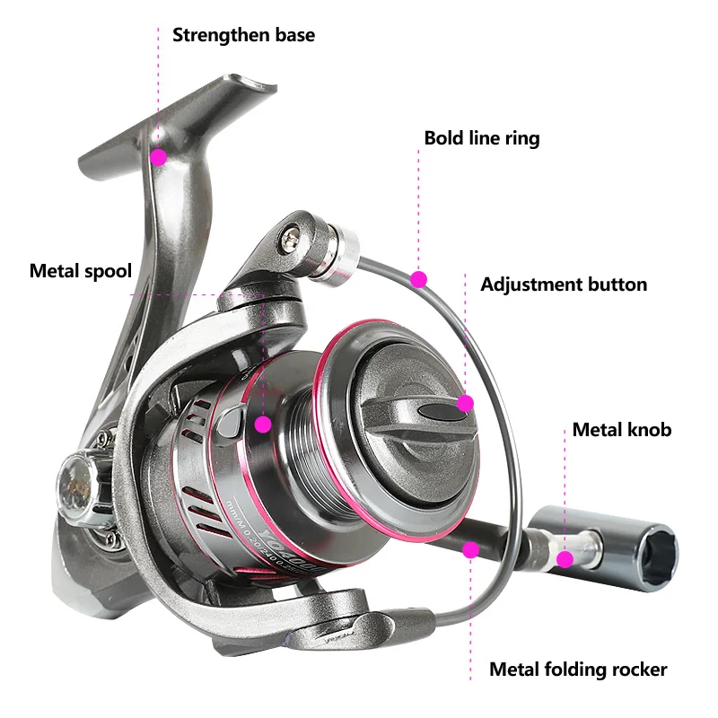 YUBOSHI Brand YO1000-6000 Spinning Reel 5.2:1 5-12KG Max Drag Metal Spool Metal Knob Spinning Fishing Reel Fishing Wheel