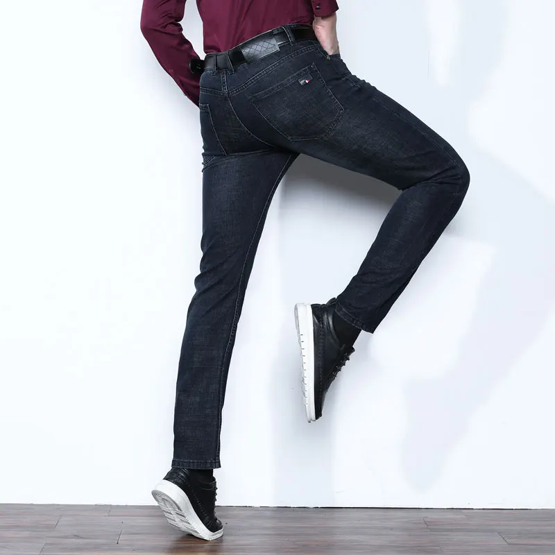 Джинсы мужские прямые брюки классические джинсы мужские джинсовые эластичные модные брюки повседневные Прямые брюки синие Черные