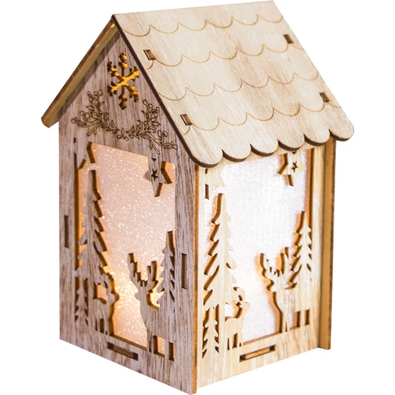 

Festival Led Light Wood House Christmas Tree Decorations For Home Nice Illuminated Wooden House DIY Gift Window Decoration2020
