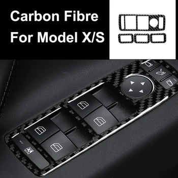 

Car Door Lift Window Button Panel Auto Interior Carbon Fiber Protective Door Stickers for Tesla Model X Model S Car Accessories