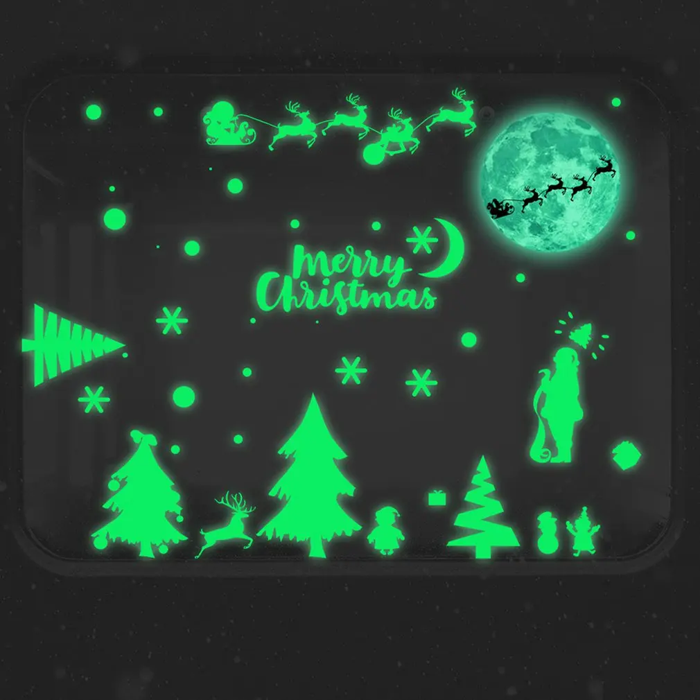 

Merry Christmas Luminous Wall Stickers New Fashion Waterproof PVC Christmas Tree Elk Letter Pattern Wall Decor Glow in the Dark