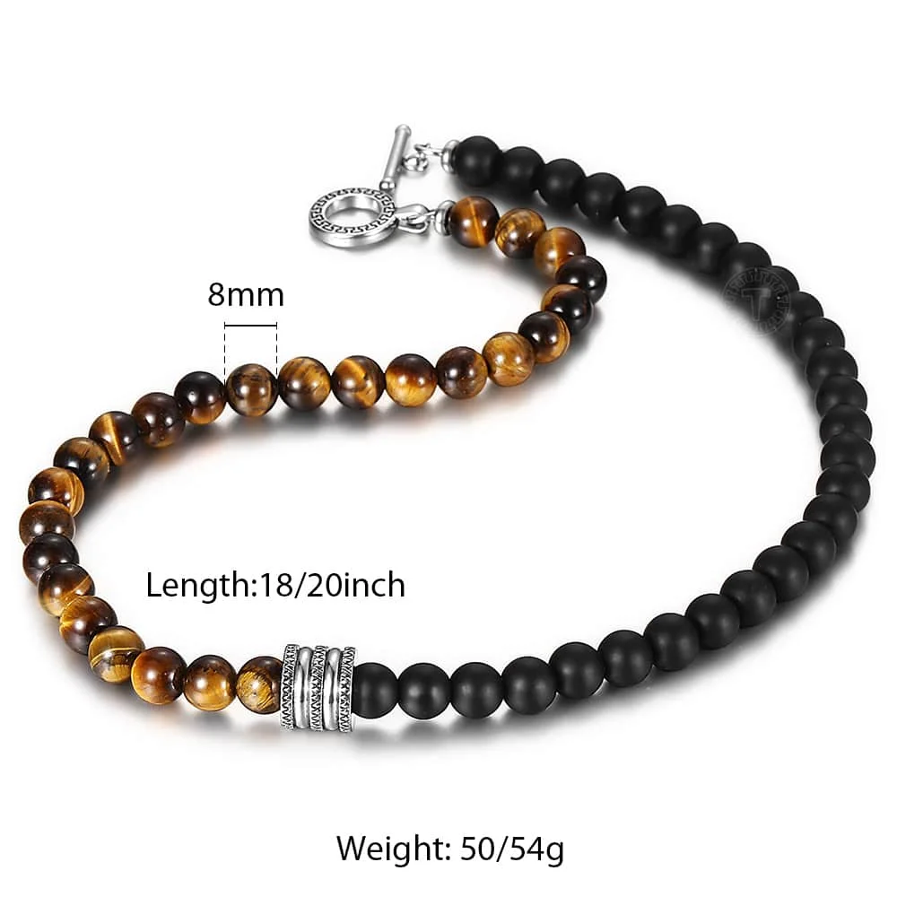 Tiger Eye TNB00101 Женское, мужское ожерелье из бисера, смешанный красный тигровый глаз, черный натуральный камень, ожерелье для мужчин и женщин, нержавеющая сталь, очаровательные подарки LTNB00103 - Окраска металла: Tiger Eye TNB00101