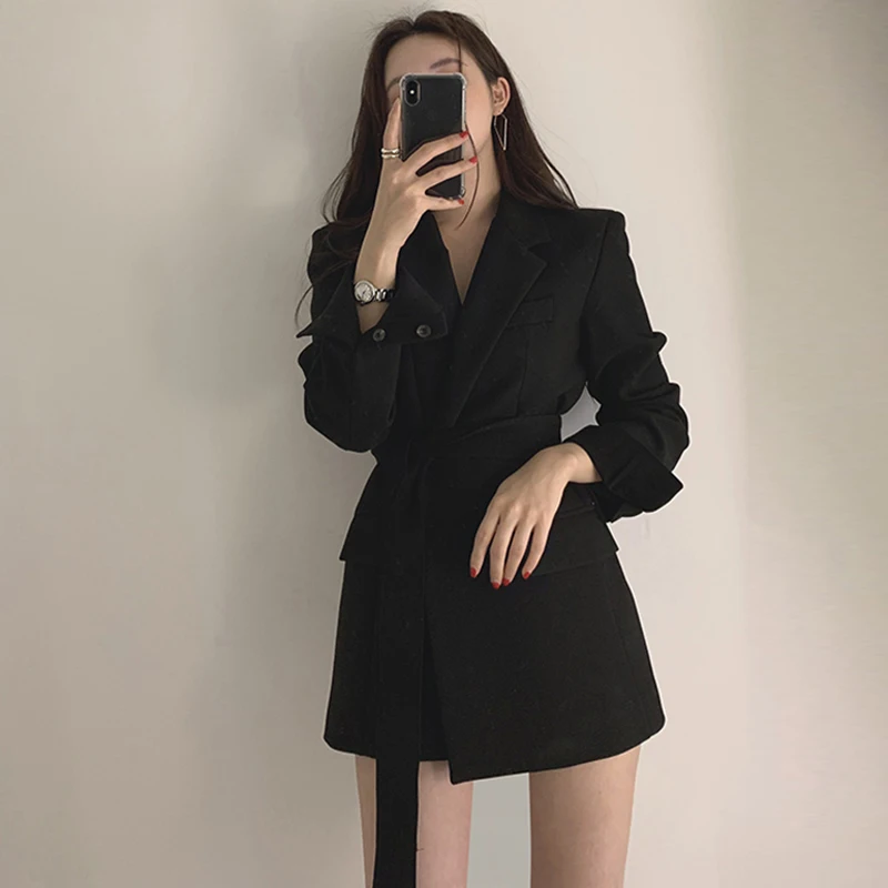 S-2XL OL Модный женский костюм жилет длинный стиль тонкий элегантный офисный большой размер женские Топы черные белые куртки AIYANGA