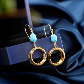 

cross border accessories earrings wholesale design fashion gold-plated S925 pure silver women's Turquoise Earrings