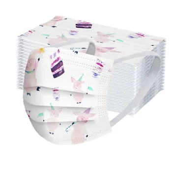 

50PCS Fast Delivery Disposable Unisex Printed White Soft Masks For Adults Three-Layer Bandage Disposable Protective Cartoon mask