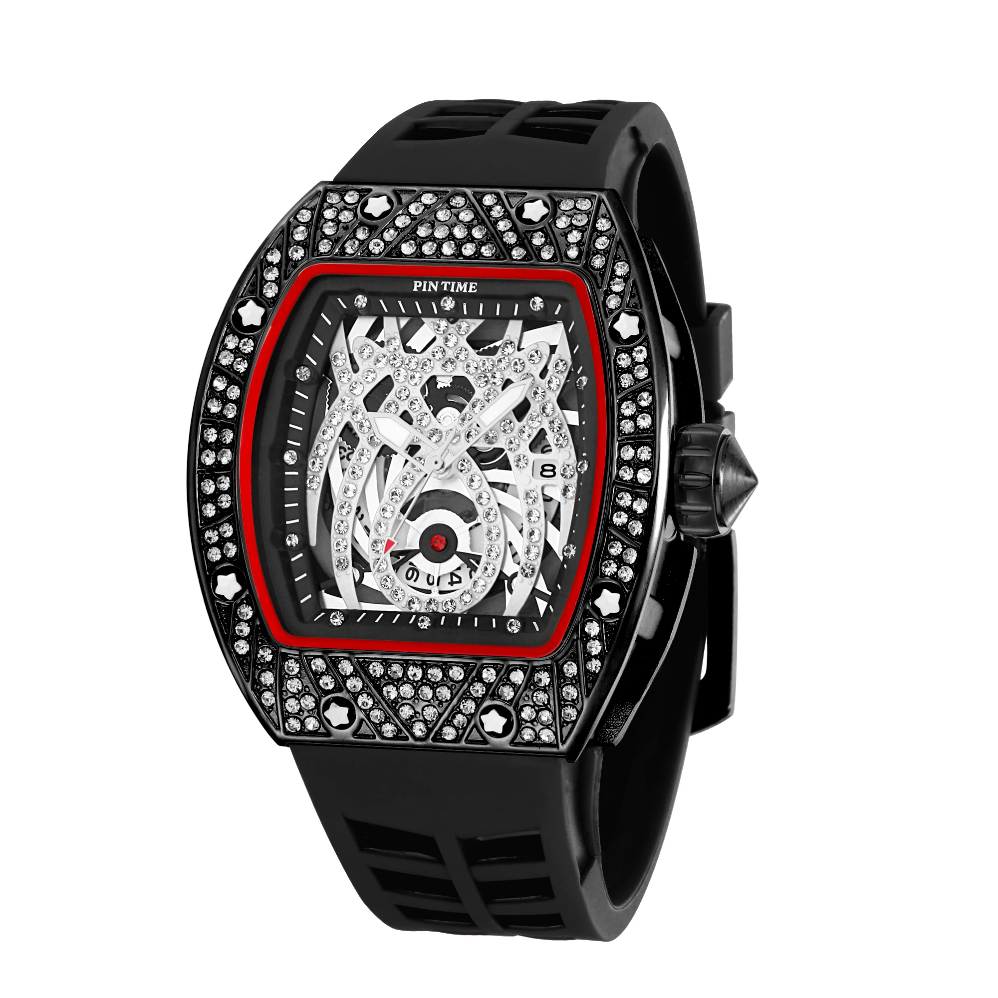 PINTIME Men Diamond Watch  Fashion Hip Hop Mens Watches Top Brand Luxury Military Gold Quartz Wristwatches Relogio Zegarek