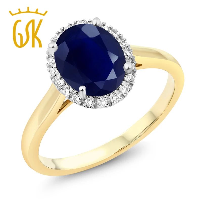 10K двухцветное золото овальный синий сапфир и Бриллиант Halo обручальное кольцо 2,50 Ct(доступно 5,6, 7,8, 9