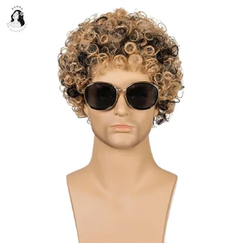 

DANBO synthetic wig African weird curly wig high temperature fiber and bangs brown black gradient color men hairstyle