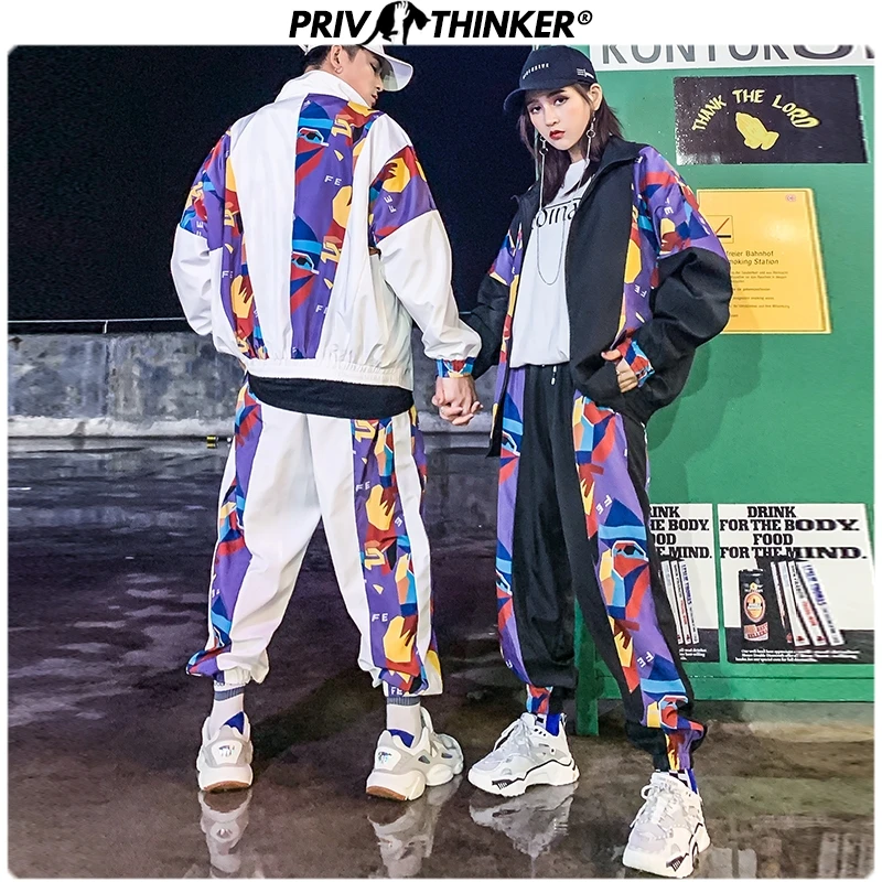 Privathinker Для мужчин, комплекты в стиле хип-хоп Уличная одежда пара свободные комплект из двух предметов: Tractsuit мужской осенние штаны костюм
