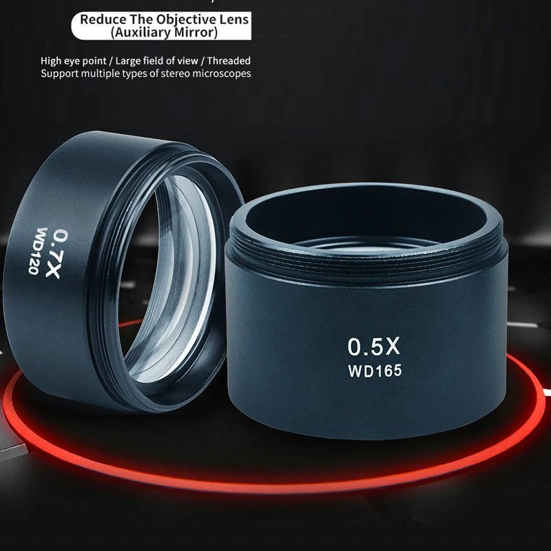 

0.5X 0.7X Stereo Microscope Auxiliary Objective Lens Barlow Lens with Mounting Thread