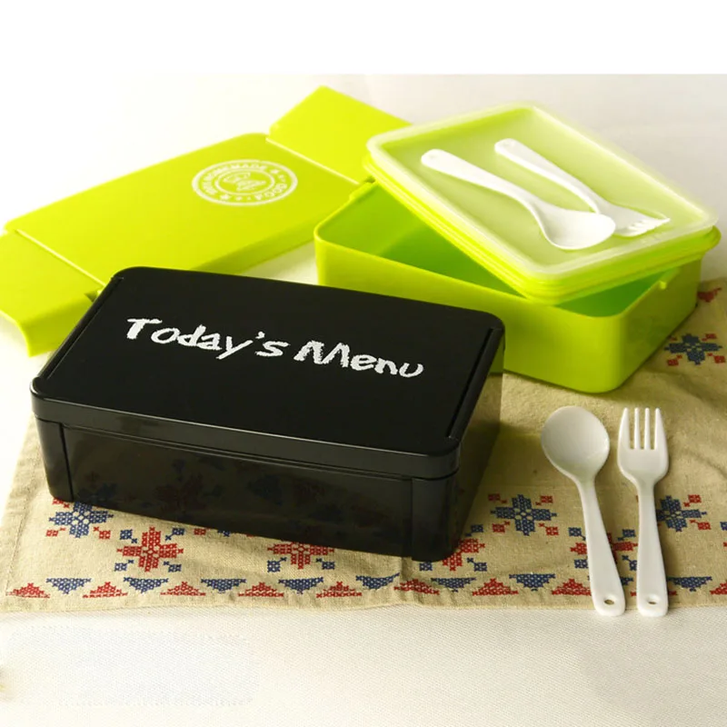 

Microwave Lunch Box Leak-Proof Bento Lunch Box for Kids Bento Box Portable Food Container with Spoon Fork Black Green HD