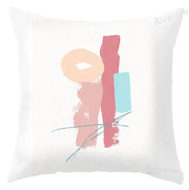 Modern Style Simple Pink Pillow Watercolor House Crane Flower Printed Plush Cushion Geometric English Nordic Cushions For Chair - Цвет: A10