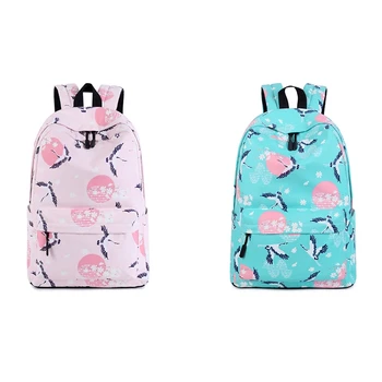 

Waterproof Canvas Female Shoulder Bag Crowned Crane Printing Backpack for Teenage Girls School Bag Travel Bag