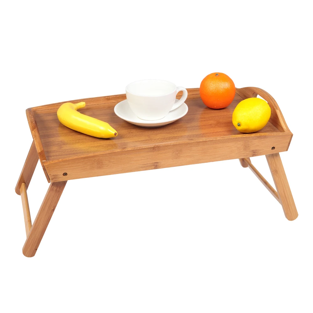 

Foldable Curved Breakfast Tray Wooden Lap Tray Multi-use Laptop Desk Floor Coffee Desk for Home School