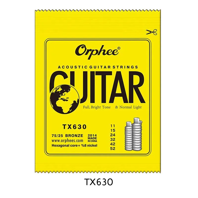 Yellow 6 шт./компл. Orphee Струны для акустической гитары TX620 TX630 TX640 Фосфорная бронза шестигранный сердечник струна для гитары красочный шариковый конец - Цвет: Yellow