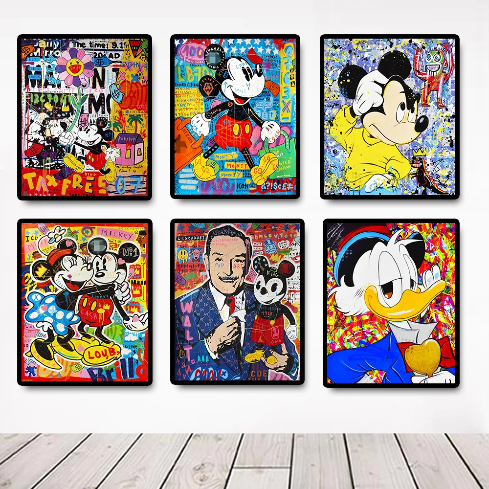 ディズニーのレトロなミッキーマウスの壁画 芸術的なキャンバスの絵画 ドナルドポスター 北欧の写真 子供の寝室の装飾 絵画 書道 Aliexpress