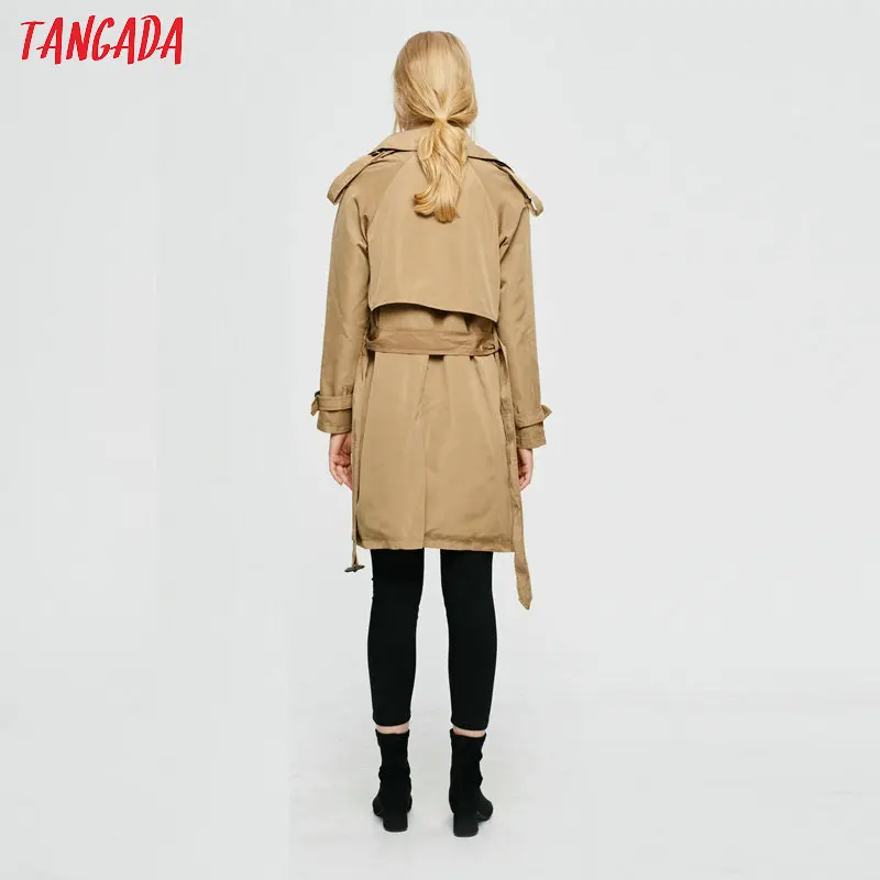 Tangada, женский длинный Тренч из хлопка, однотонные ленты, элегантный женский длинный плащ, ветровка в английском стиле, верхняя одежда 2Z08
