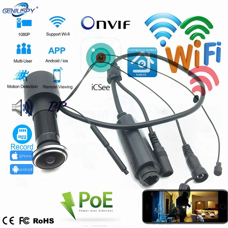 IP камера дверной глазок 1080P POE Wi Fi 1 78 мм с датчиком движения|mini ip camera onvif|ip onvifcamera onvif