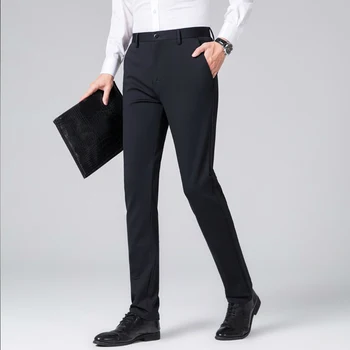 

Spring Elastic Casual Winter Navy Blue Long Dress Pants Man Slim Fit Straight Formal Suit Pants Plus Size Business Office Wear