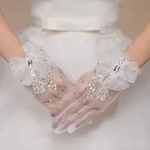 Новые прозрачные кружевные короткие свадебные перчатки с бантом Вечерние перчатки