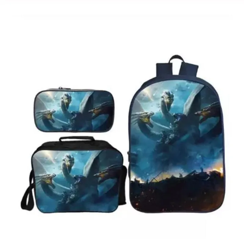 

New Arrivals 3Pcs/Set 3D Printing Godzilla Kids baby Backpack for Children King of The Monsters School Bags Boys Mochila Gift