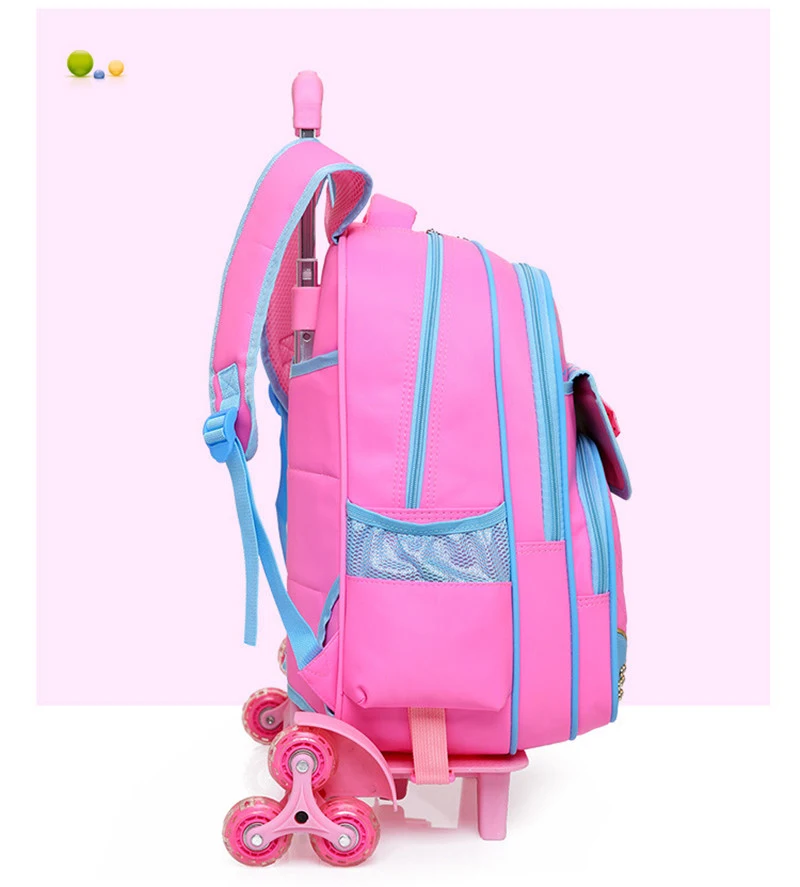 Fashion 2pcs set school backpacks 6 wheels children school bags for girls handbag waterproof cute kids travel trolley bookbag