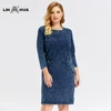 LIH HUA Women's Plus Size Denim Dress 2020 Spring Slim Fit Dress Casual Fashion Dress with shoulder pads