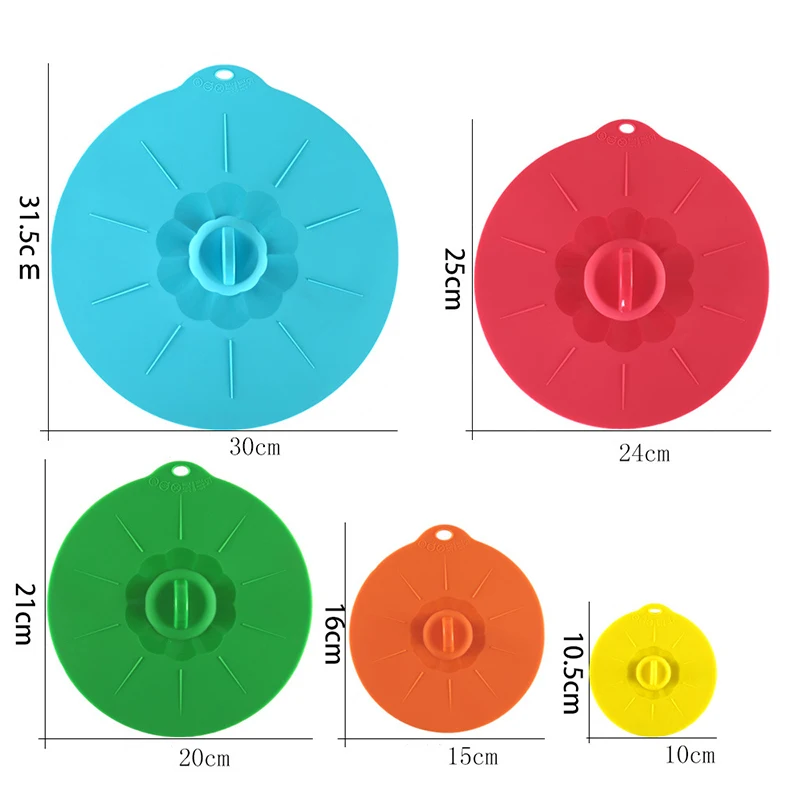 Силиконовые крышки чаши набор из 5 многоразовых присосок крышки для чаш, кастрюль, чашки. Безопасность пищевых продуктов. Блокировка ручки для легкого хранения